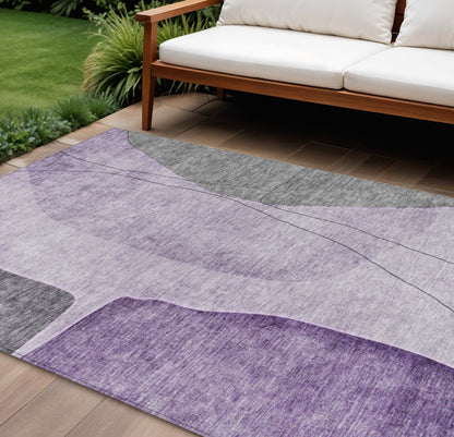 8' X 10' Purple Eggplant And Gray Abstract Washable Indoor Outdoor Area Rug