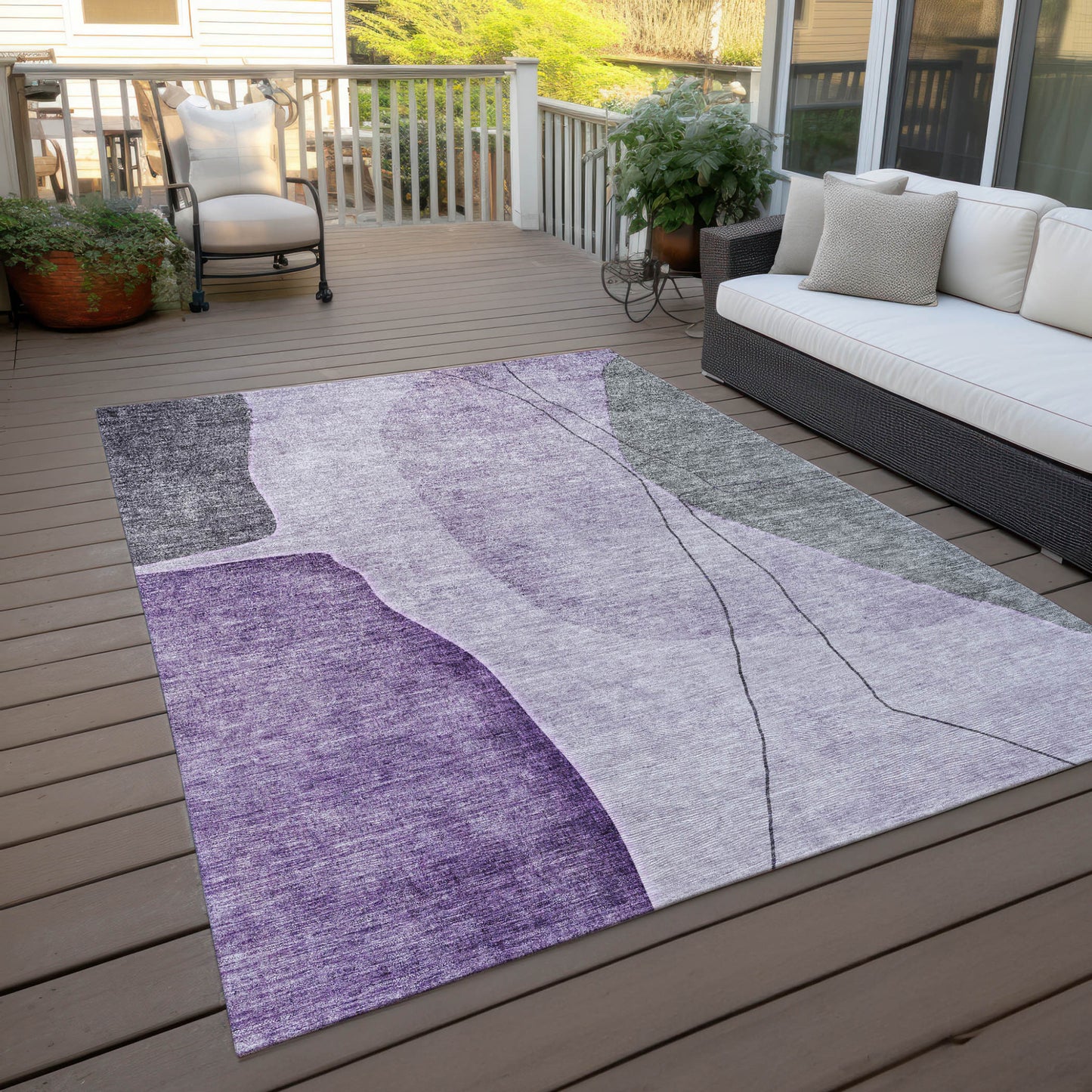 8' X 10' Purple Eggplant And Gray Abstract Washable Indoor Outdoor Area Rug
