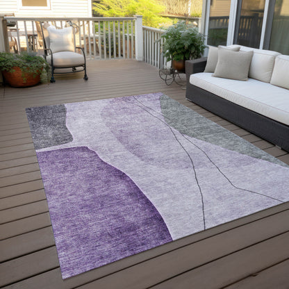 8' X 10' Purple Eggplant And Gray Abstract Washable Indoor Outdoor Area Rug