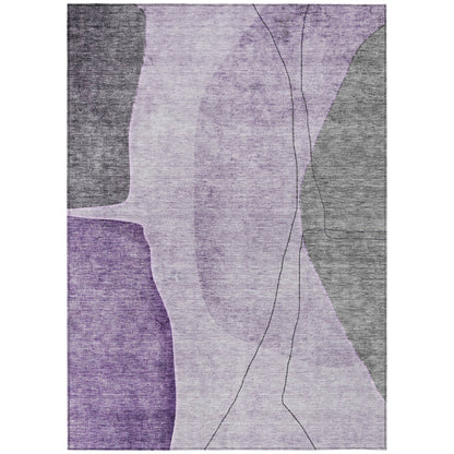 8' X 10' Purple Eggplant And Gray Abstract Washable Indoor Outdoor Area Rug