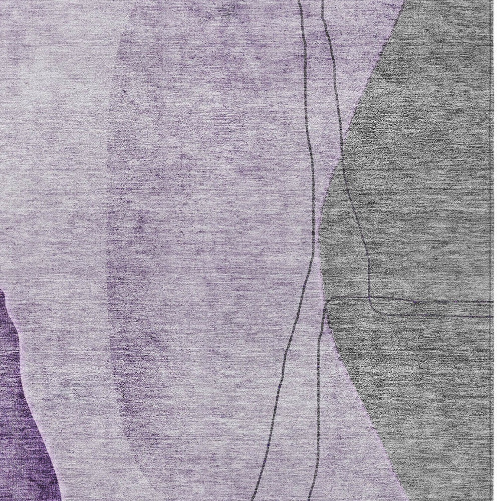 8' X 10' Purple Eggplant And Gray Abstract Washable Indoor Outdoor Area Rug