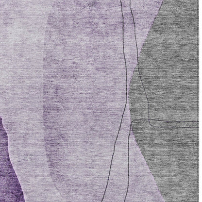 8' X 10' Purple Eggplant And Gray Abstract Washable Indoor Outdoor Area Rug