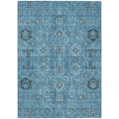 3' X 5' Sky Blue And Gray Oriental Washable Indoor Outdoor Area Rug