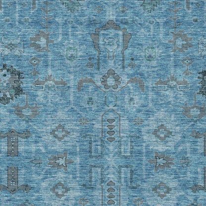 3' X 5' Sky Blue And Gray Oriental Washable Indoor Outdoor Area Rug