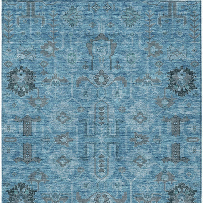 3' X 5' Sky Blue And Gray Oriental Washable Indoor Outdoor Area Rug