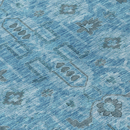 3' X 5' Sky Blue And Gray Oriental Washable Indoor Outdoor Area Rug