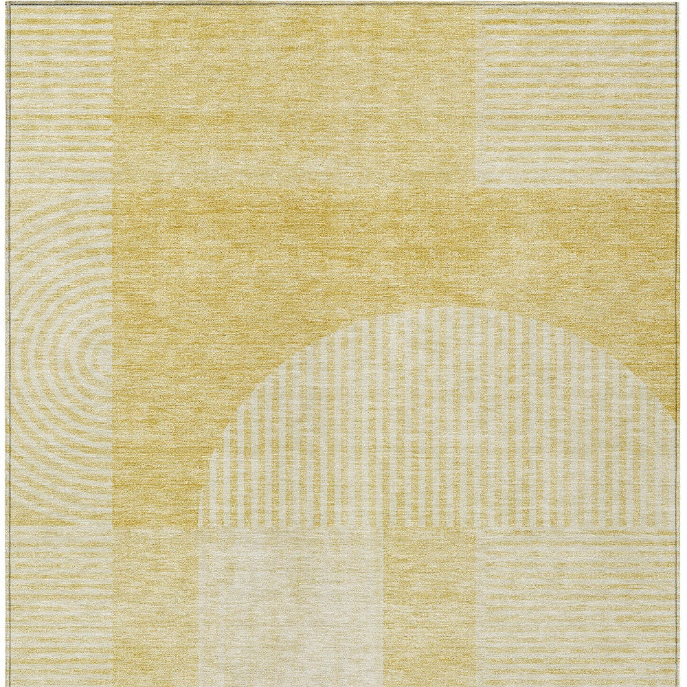 9' X 12' Gold Ivory And Yellow Geometric Washable Indoor Outdoor Area Rug
