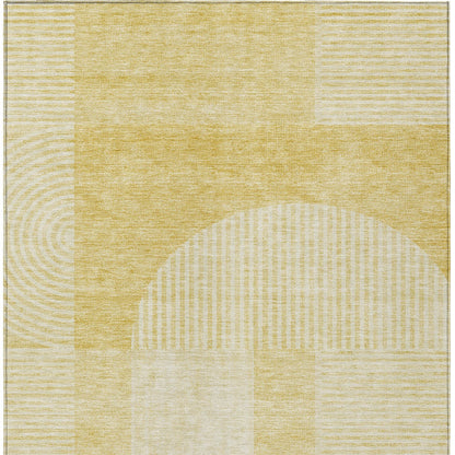 9' X 12' Gold Ivory And Yellow Geometric Washable Indoor Outdoor Area Rug