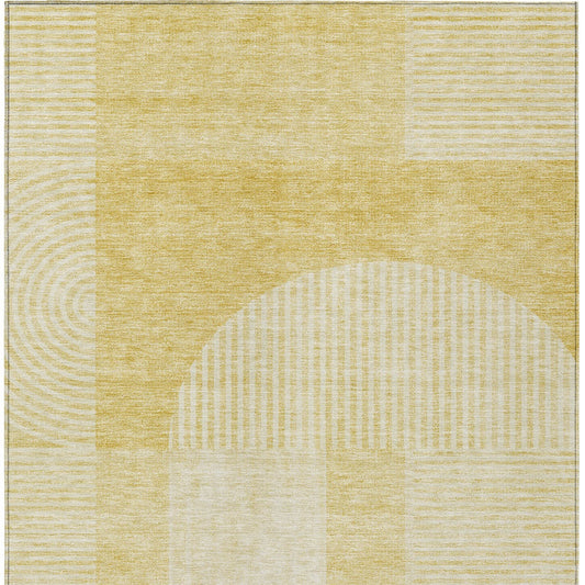 9' X 12' Gold Ivory And Yellow Geometric Washable Indoor Outdoor Area Rug
