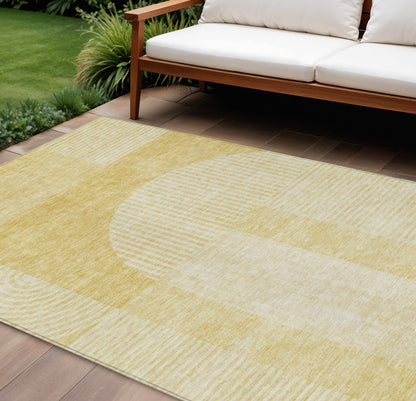 9' X 12' Gold Ivory And Yellow Geometric Washable Indoor Outdoor Area Rug