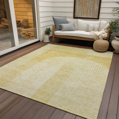 9' X 12' Gold Ivory And Yellow Geometric Washable Indoor Outdoor Area Rug