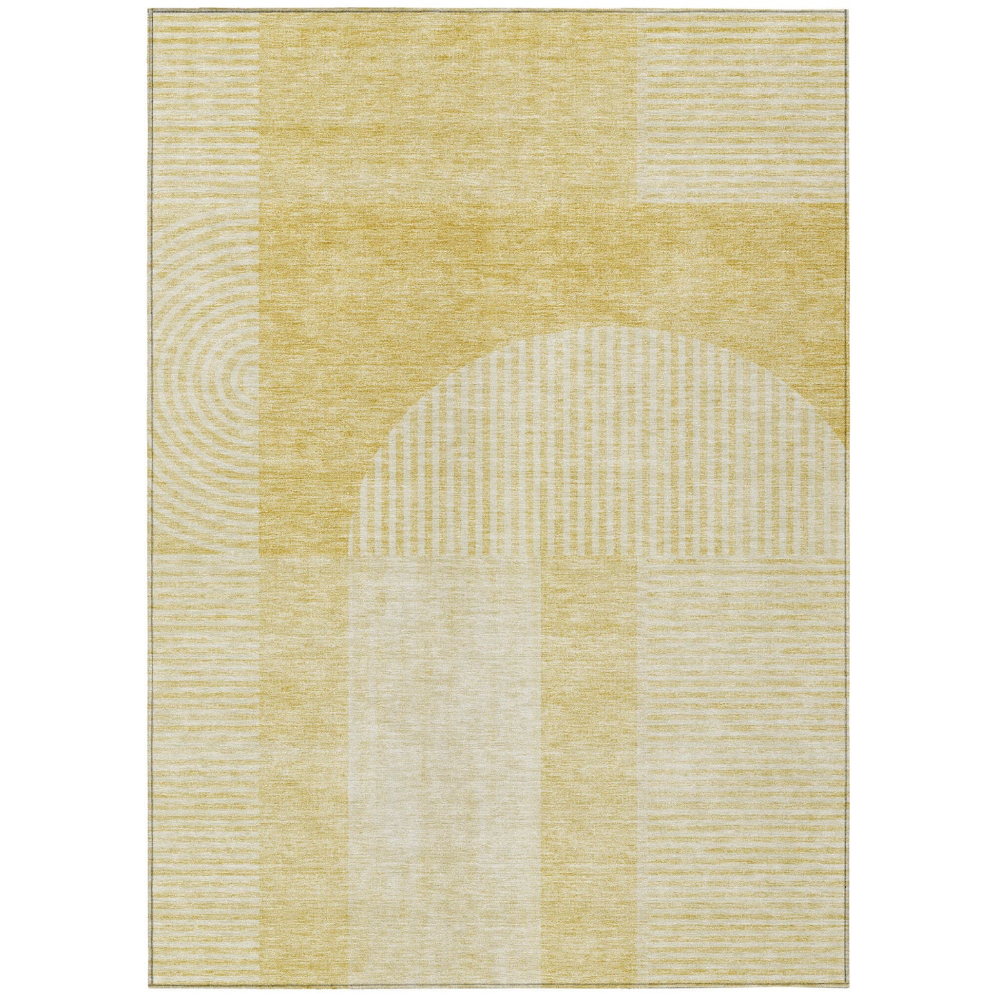 9' X 12' Gold Ivory And Yellow Geometric Washable Indoor Outdoor Area Rug