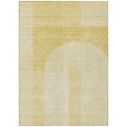 9' X 12' Gold Ivory And Yellow Geometric Washable Indoor Outdoor Area Rug