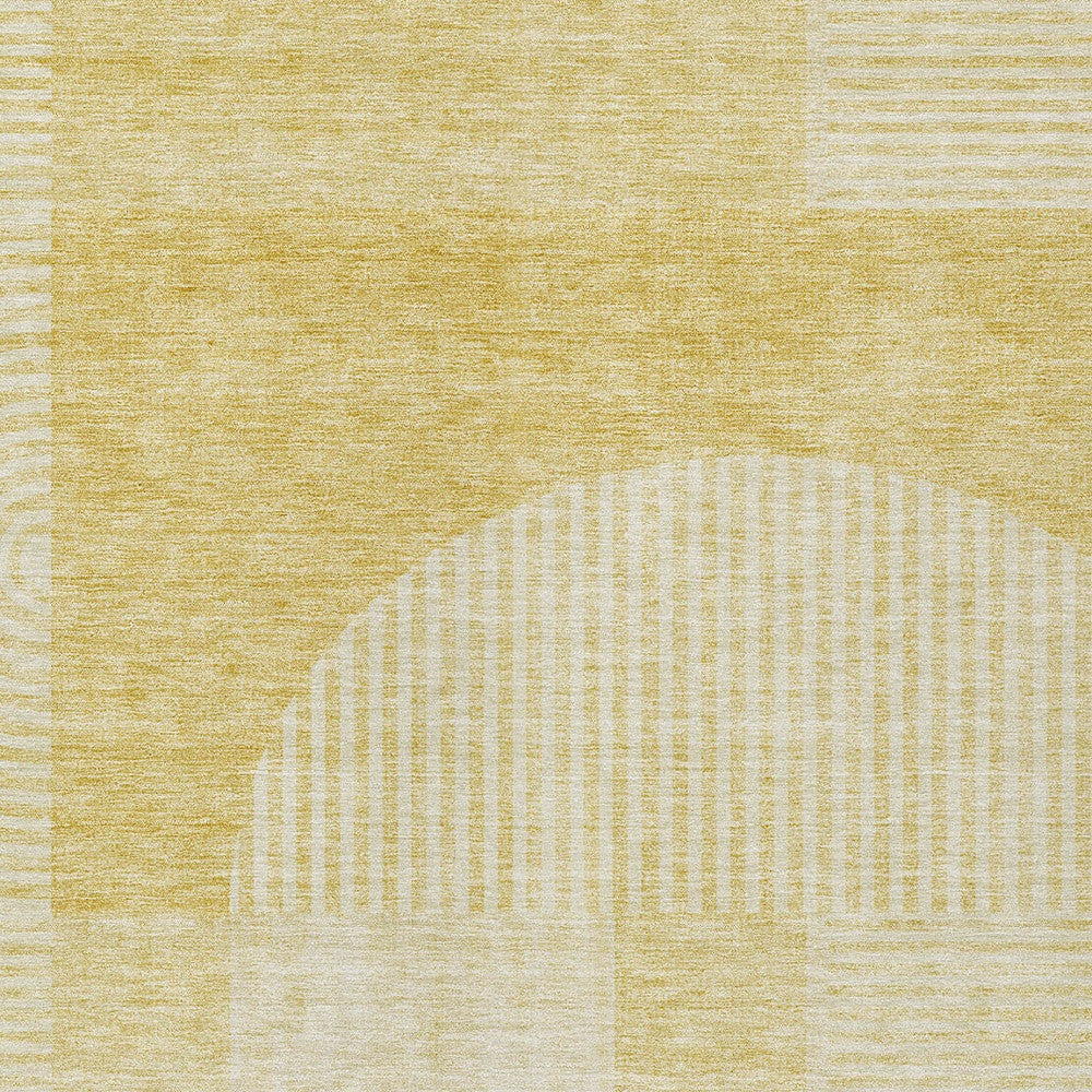 9' X 12' Gold Ivory And Yellow Geometric Washable Indoor Outdoor Area Rug