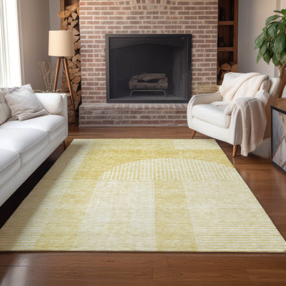 9' X 12' Gold Ivory And Yellow Geometric Washable Indoor Outdoor Area Rug