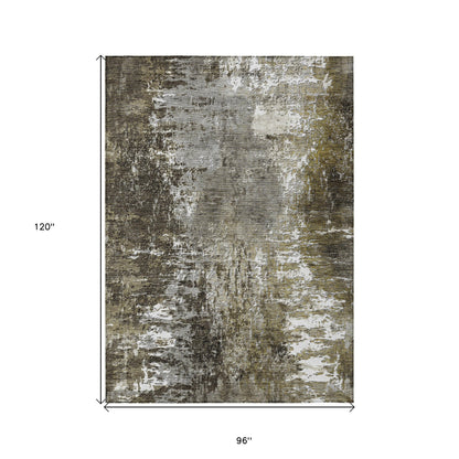 8' X 10' Taupe Brown And Gray Abstract Washable Indoor Outdoor Area Rug