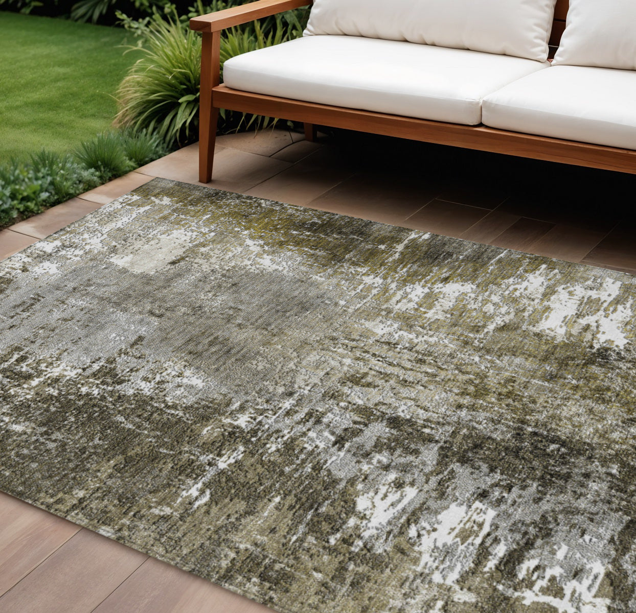 8' X 10' Taupe Brown And Gray Abstract Washable Indoor Outdoor Area Rug