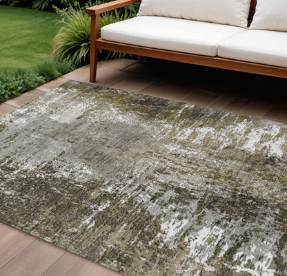8' X 10' Taupe Brown And Gray Abstract Washable Indoor Outdoor Area Rug