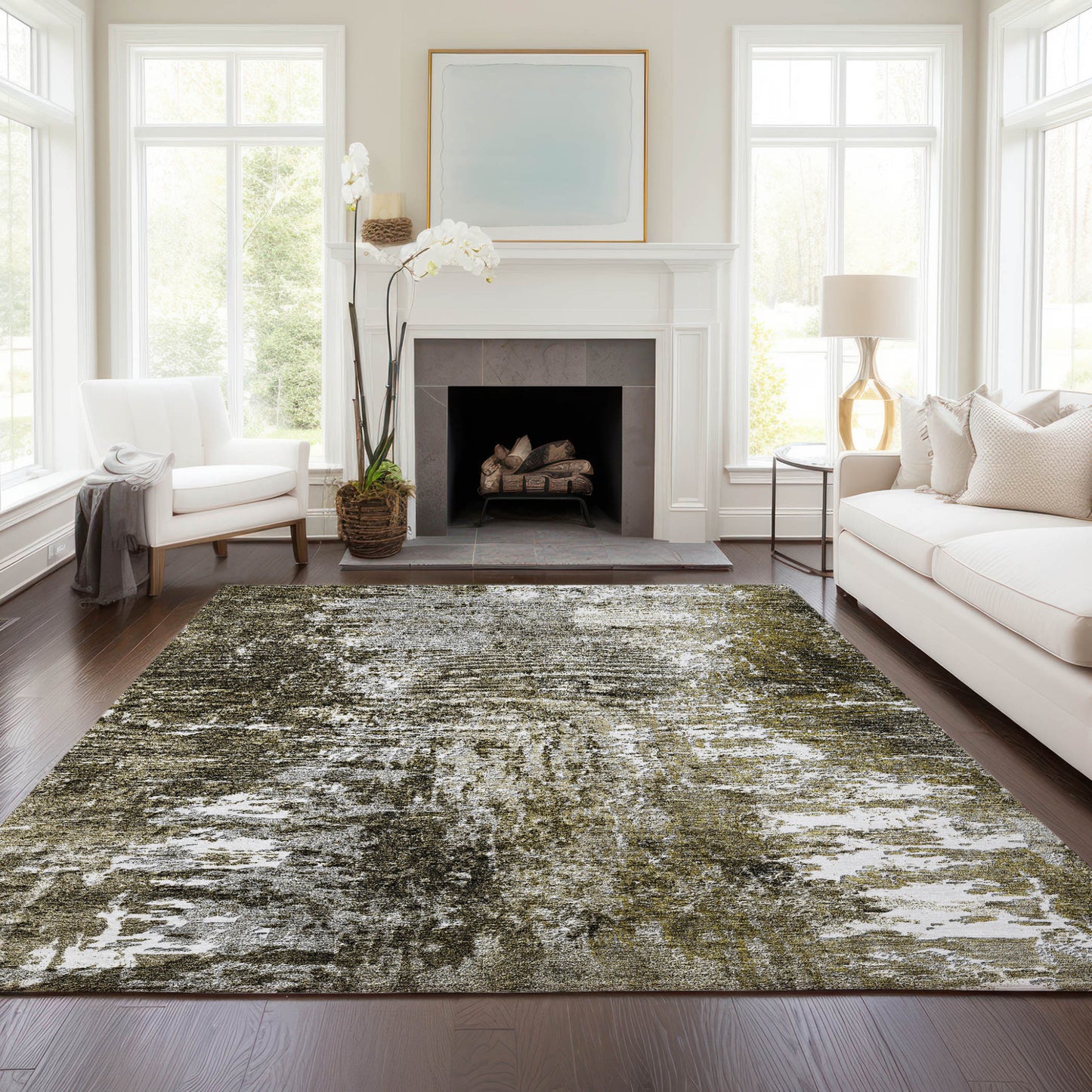 8' X 10' Taupe Brown And Gray Abstract Washable Indoor Outdoor Area Rug