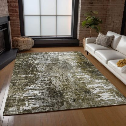 8' X 10' Taupe Brown And Gray Abstract Washable Indoor Outdoor Area Rug