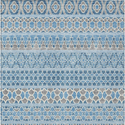 10' X 14' Sky Blue And Denim Blue Quatrefoil Washable Indoor Outdoor Area Rug