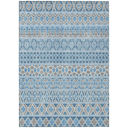 10' X 14' Sky Blue And Denim Blue Quatrefoil Washable Indoor Outdoor Area Rug