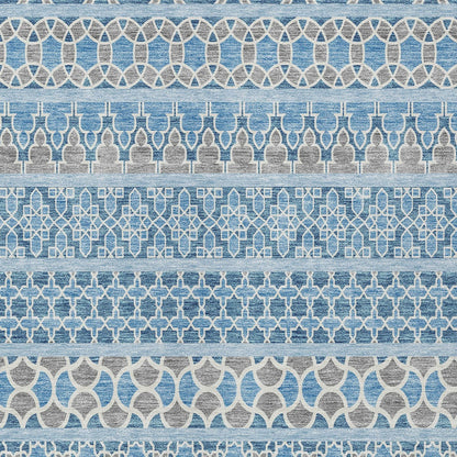 10' X 14' Sky Blue And Denim Blue Quatrefoil Washable Indoor Outdoor Area Rug