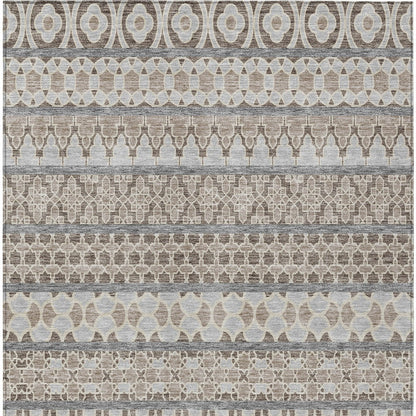 10' X 14' Taupe Beige And Gray Quatrefoil Washable Indoor Outdoor Area Rug