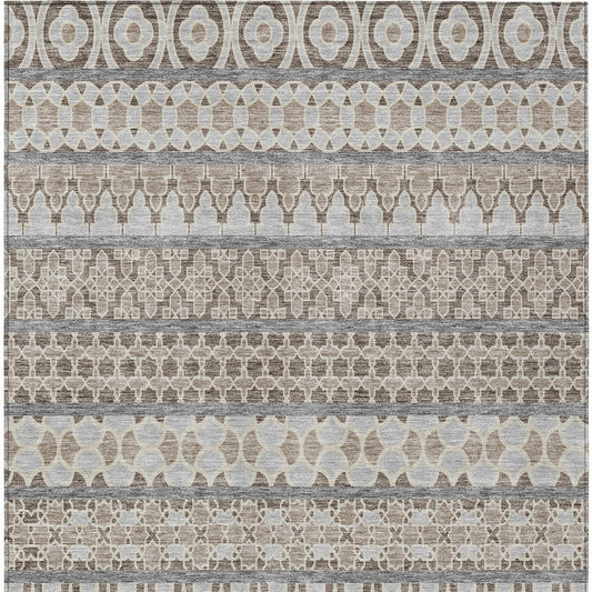 10' X 14' Taupe Beige And Gray Quatrefoil Washable Indoor Outdoor Area Rug