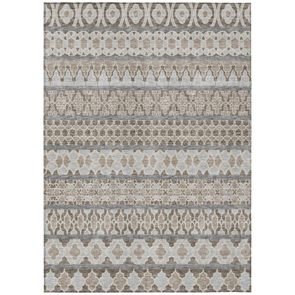 10' X 14' Taupe Beige And Gray Quatrefoil Washable Indoor Outdoor Area Rug