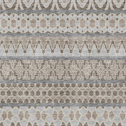 10' X 14' Taupe Beige And Gray Quatrefoil Washable Indoor Outdoor Area Rug