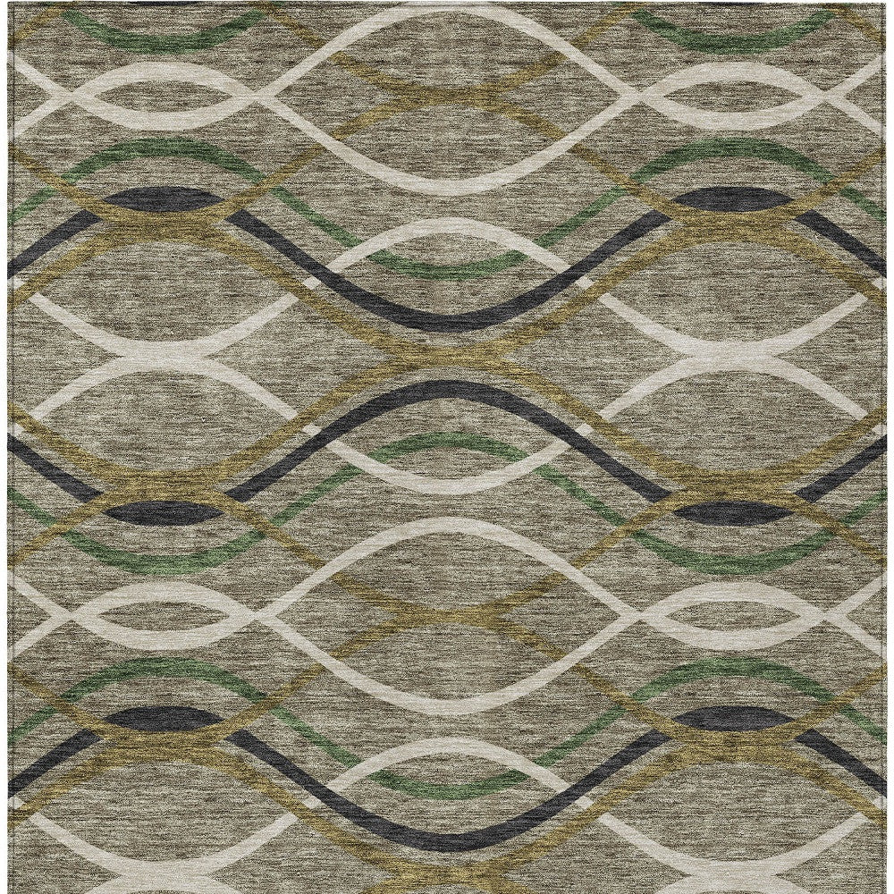 8' X 10' Taupe Beige And Charcoal Abstract Washable Indoor Outdoor Area Rug-5