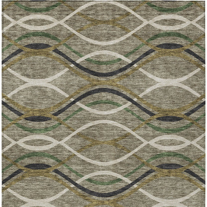 8' X 10' Taupe Beige And Charcoal Abstract Washable Indoor Outdoor Area Rug-5