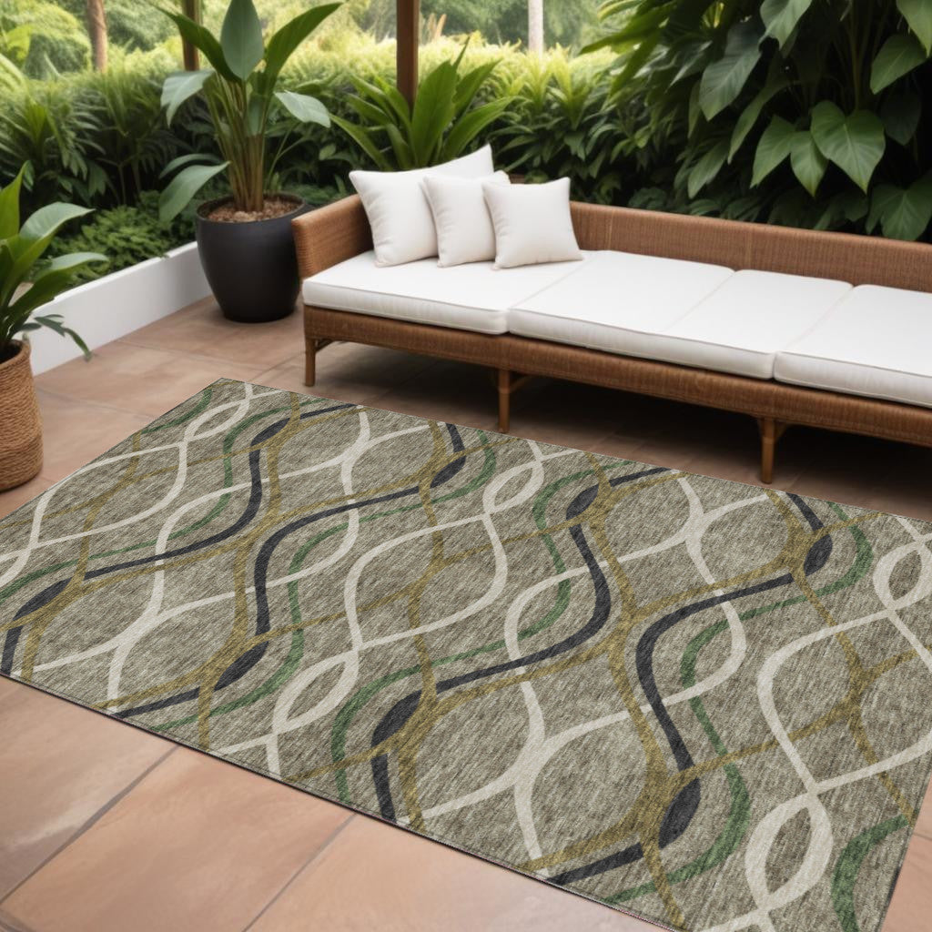 8' X 10' Taupe Beige And Charcoal Abstract Washable Indoor Outdoor Area Rug-0