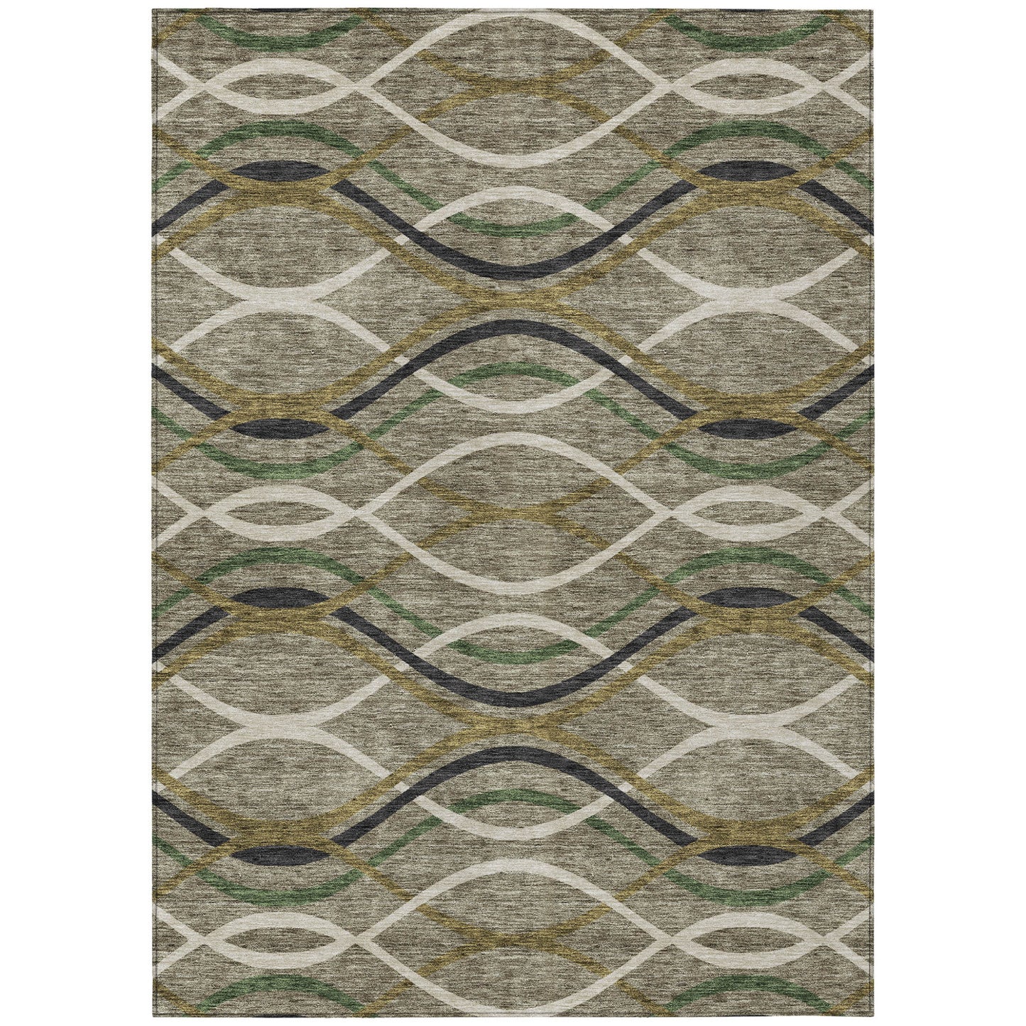 8' X 10' Taupe Beige And Charcoal Abstract Washable Indoor Outdoor Area Rug-1