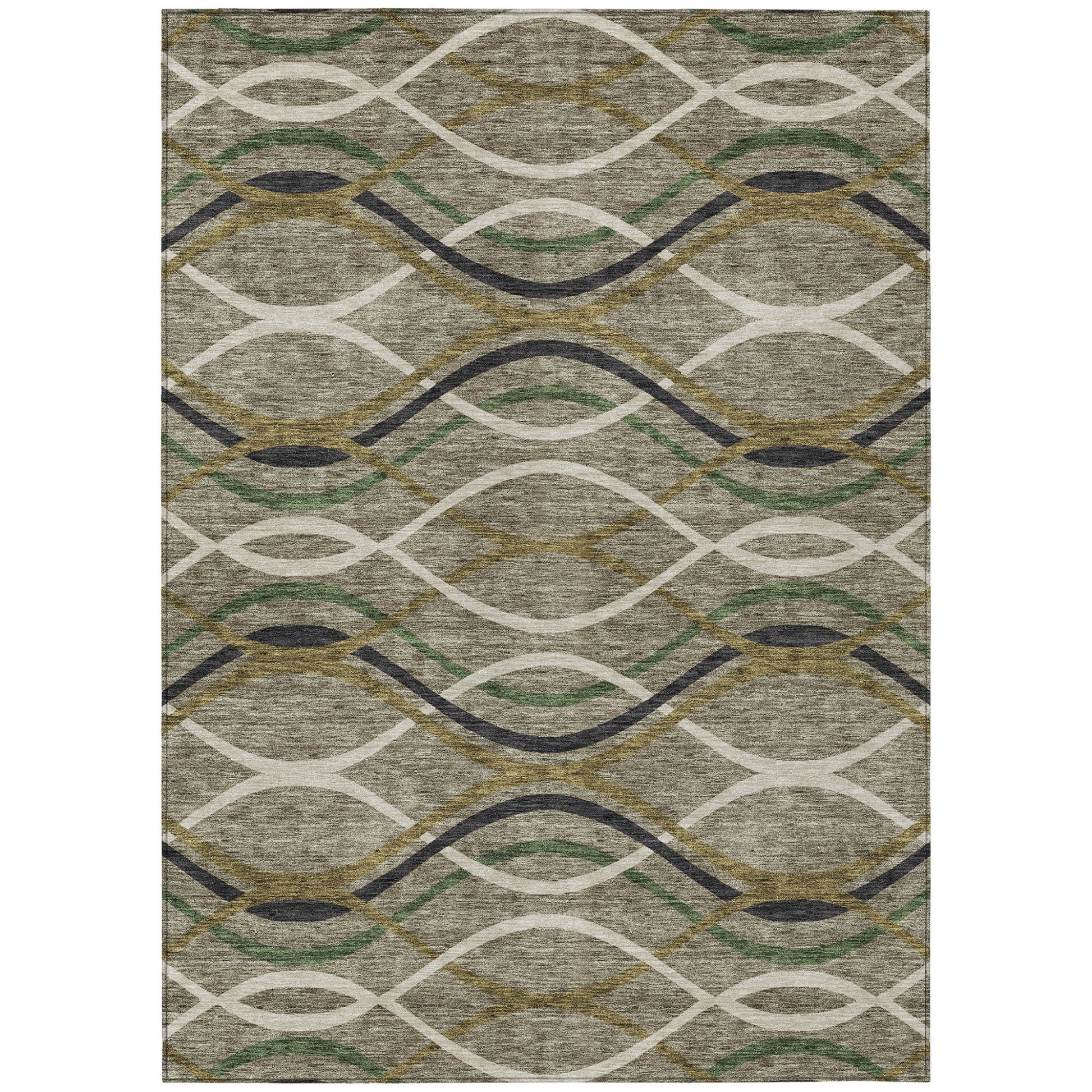 8' X 10' Taupe Beige And Charcoal Abstract Washable Indoor Outdoor Area Rug-1