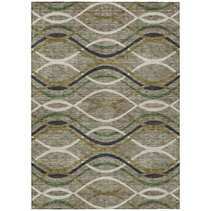 8' X 10' Taupe Beige And Charcoal Abstract Washable Indoor Outdoor Area Rug-1