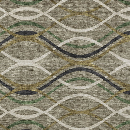 8' X 10' Taupe Beige And Charcoal Abstract Washable Indoor Outdoor Area Rug-4