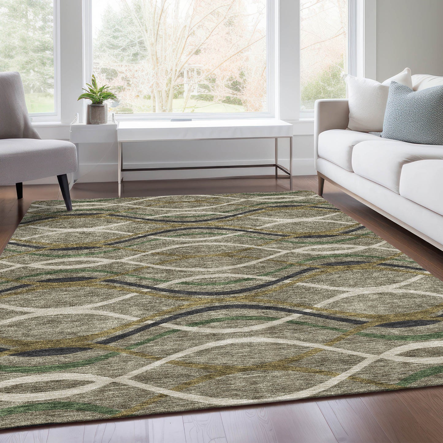 8' X 10' Taupe Beige And Charcoal Abstract Washable Indoor Outdoor Area Rug-7
