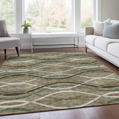 8' X 10' Taupe Beige And Charcoal Abstract Washable Indoor Outdoor Area Rug-7