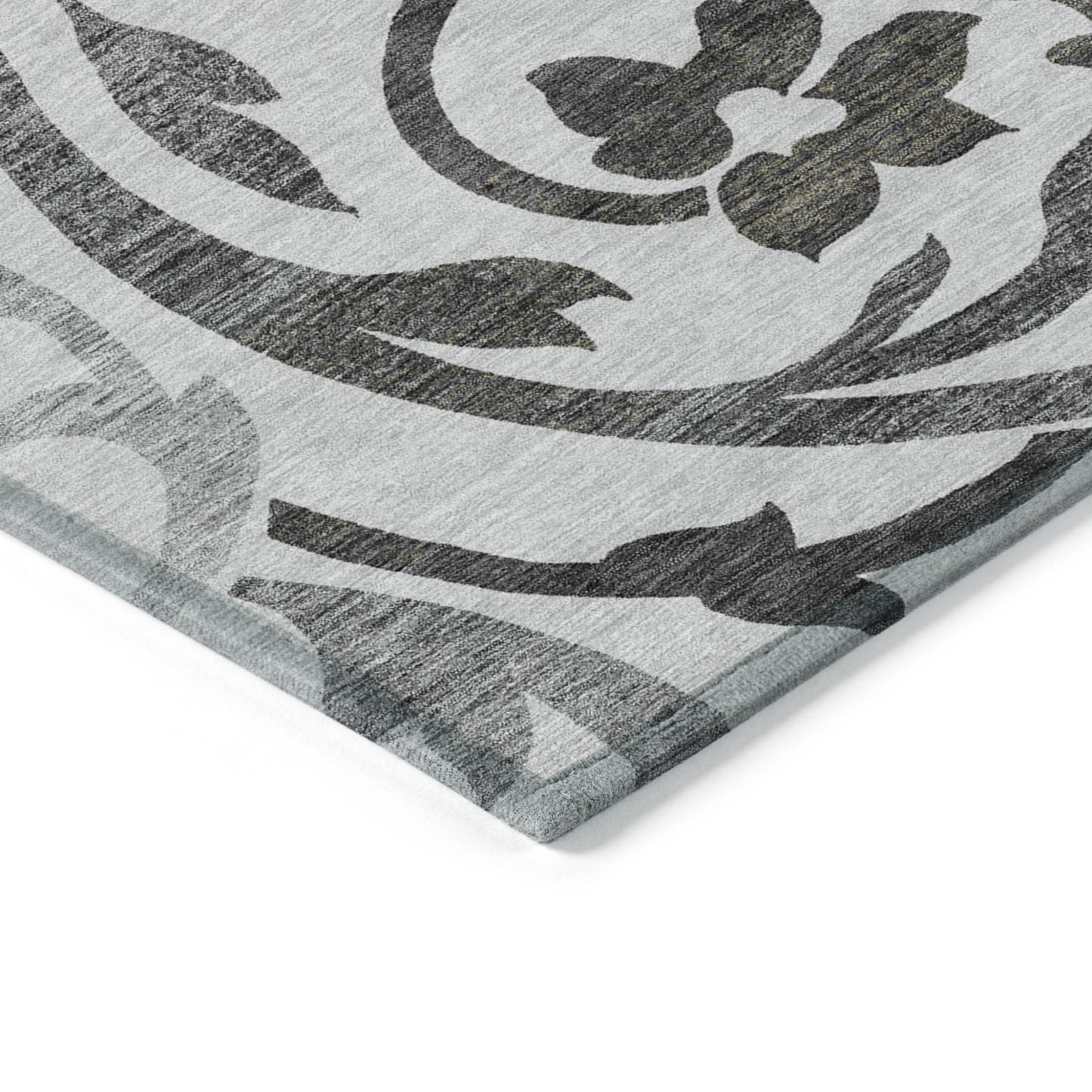 8' X 10' Gray Charcoal And Silver Floral Washable Indoor Outdoor Area Rug
