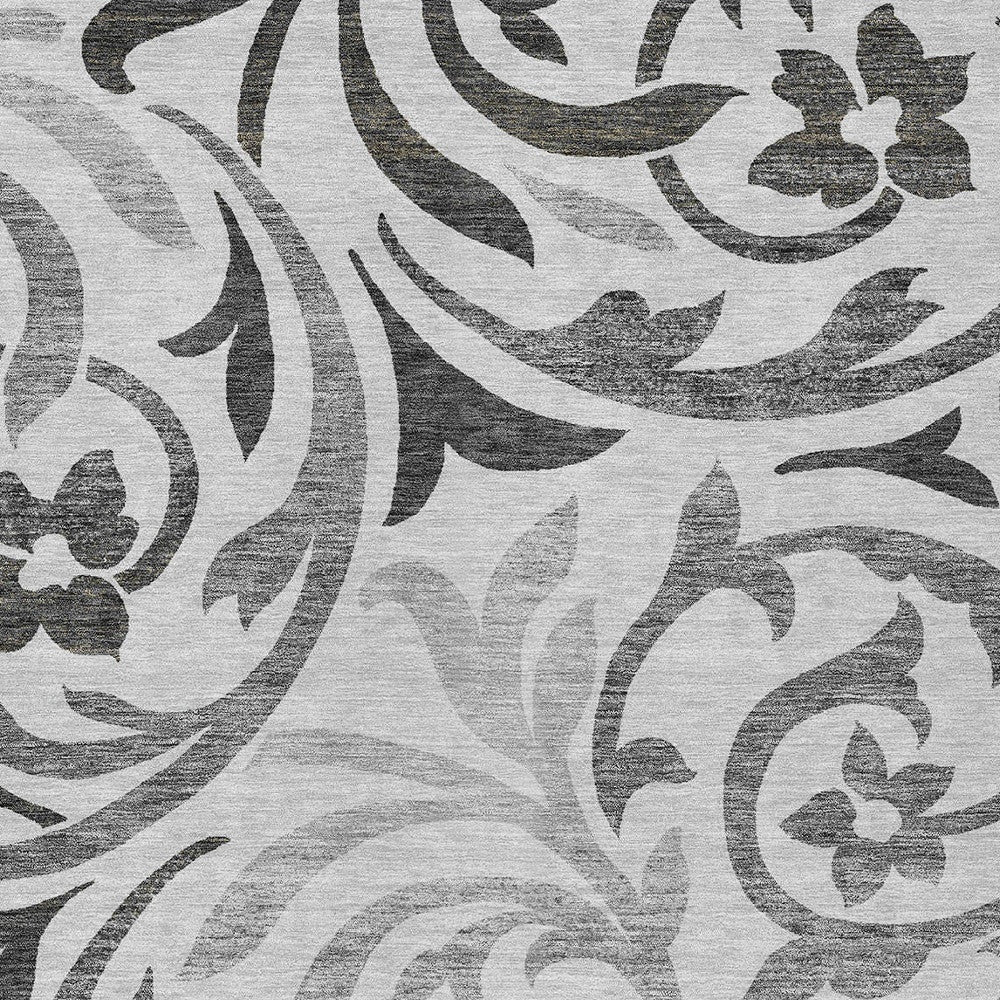 8' X 10' Gray Charcoal And Silver Floral Washable Indoor Outdoor Area Rug