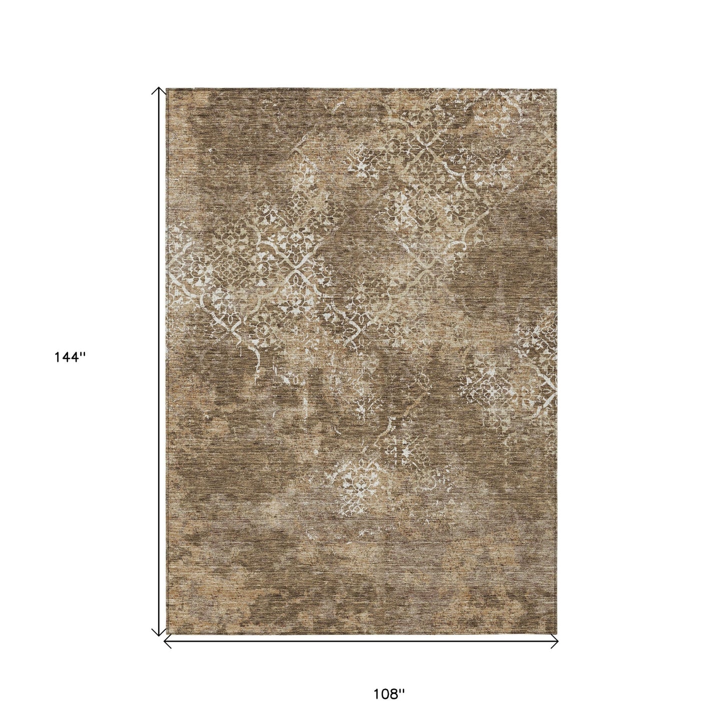 9' X 12' Brown Taupe And Ivory Floral Washable Indoor Outdoor Area Rug