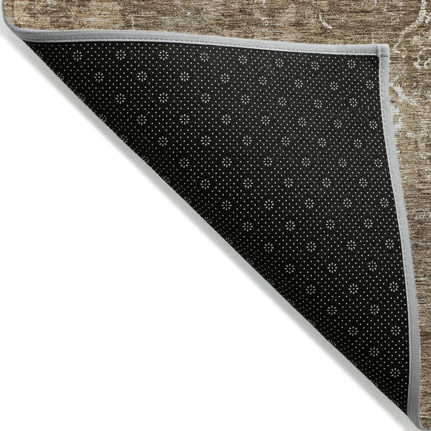 9' X 12' Brown Taupe And Ivory Floral Washable Indoor Outdoor Area Rug