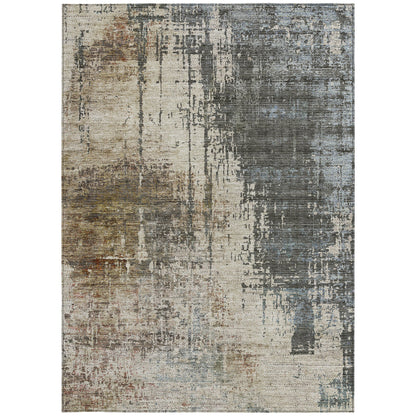 3' X 5' Beige Brown And Gray Abstract Washable Indoor Outdoor Area Rug