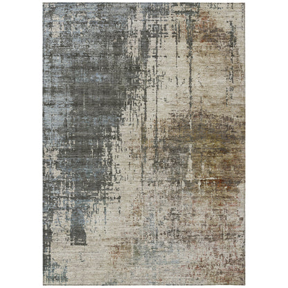 3' X 5' Beige Brown And Gray Abstract Washable Indoor Outdoor Area Rug