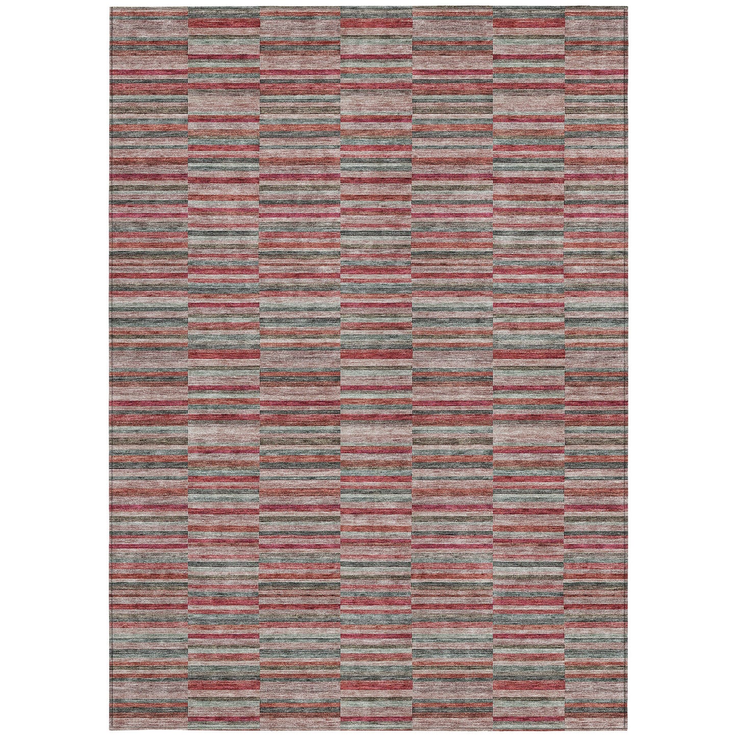 8' X 10' Red Beige And Copper Striped Washable Indoor Outdoor Area Rug