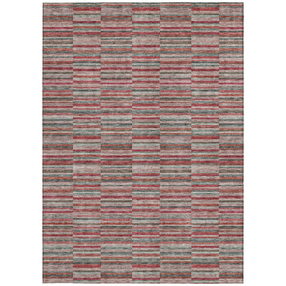 8' X 10' Red Beige And Copper Striped Washable Indoor Outdoor Area Rug
