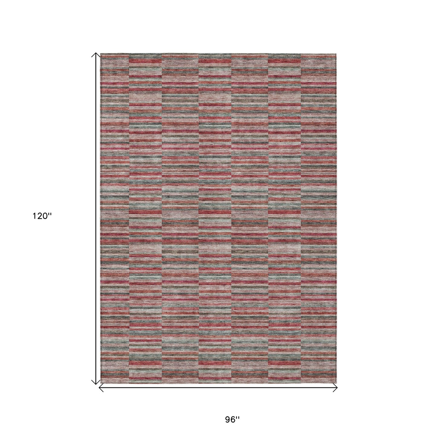 8' X 10' Red Beige And Copper Striped Washable Indoor Outdoor Area Rug