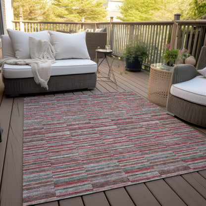 8' X 10' Red Beige And Copper Striped Washable Indoor Outdoor Area Rug